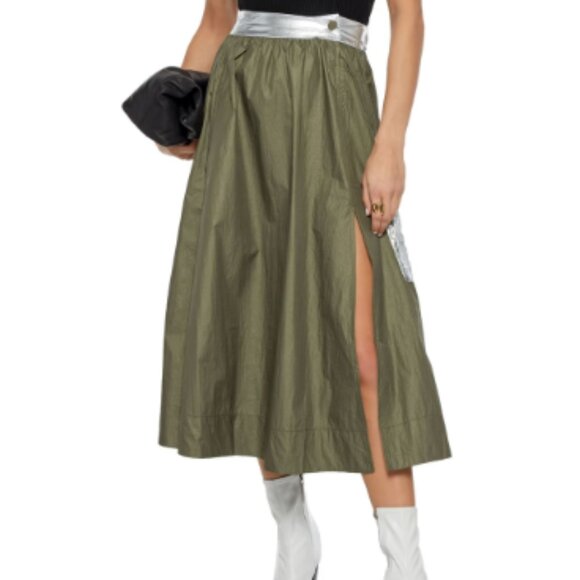 Ganni Dresses & Skirts - Ganni Olive Crinkle Midi Skirt